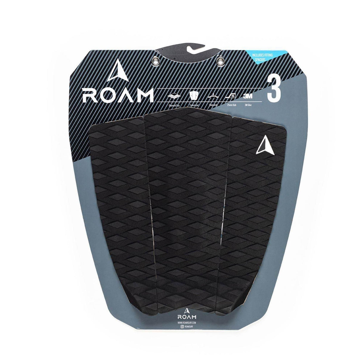 Roam Footpad Deck Grip Traction Pad 3-tlg schwarz mit Wabenmuster, Draufsicht auf Surfboard-Belag Set