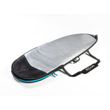 ROAM Surfboard Tech Bag Shortboard, schwarz mit silbernem Oberstoff, gepolsterte Transporttasche mit Tragegriffen, Seitenansicht
