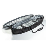 ROAM Boardbag Surfboard Coffin Doppel Triple, schwarze Transporttasche mit silbernem Innenfutter und Tragegriff, für mehrere Surfbretter