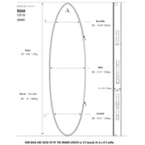 ROAM Coffin Short Surfboard Bag Größentabelle mit Maßen und Abmessungen, Technische Zeichnung