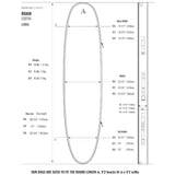 ROAM Coffin Long Boardbag Schematic, weiß, technische Zeichnung mit Maßangaben und Gewichtsspezifikationen für Surfbretter