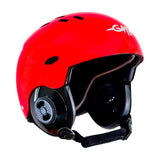 GATH Wassersport Helm GEDI rot mit Belüftungslöchern und Kinnriemen, Seitenansicht