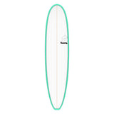 Torq TET Longboard mit türkisem Rail und weißem Deck, Draufsicht