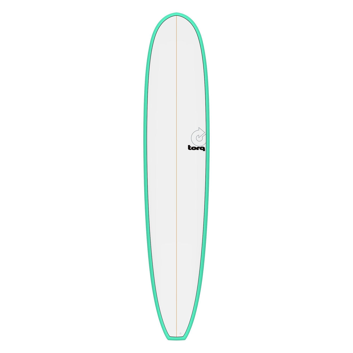 Torq TET Longboard mit türkiser Kante und weißem Deck, Draufsicht