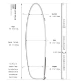 ROAM Coffin Wheelie Boardbag, schwarze Reisetasche mit Rollen, technische Zeichnung mit Maßen und Gewichtsangaben