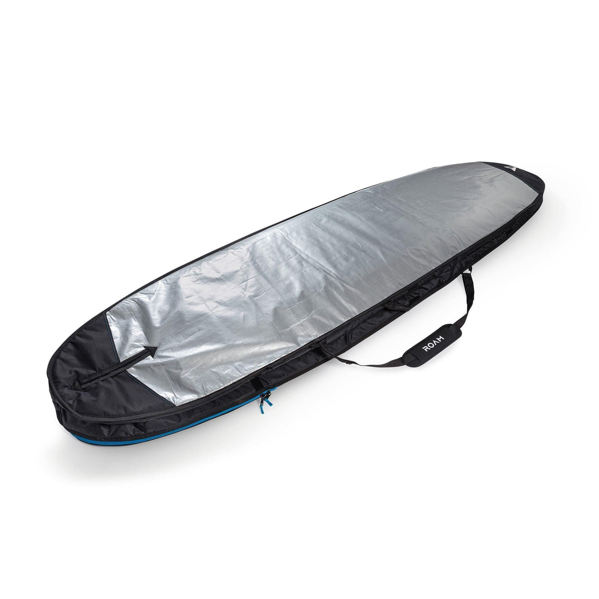 ROAM Surfboard Tech Bag Doppel Long, schwarz-grau, Transporttasche mit silbernem Innenfutter und Tragegriff, Seitenperspektive