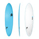 Torq Softboard Funboard in Blau und Weiß, Draufsicht und Seitenansicht, weiches Surfboard mit abgerundeter Form