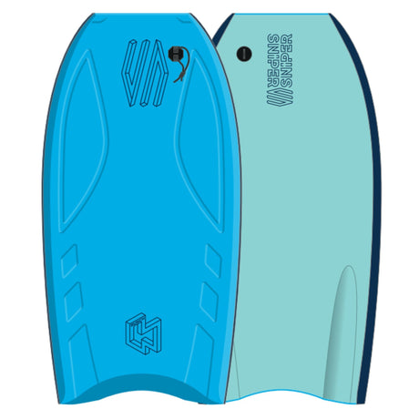 Sniper Bunch II EPS Bodyboard in Blau und Mintgrün, Draufsicht auf Ober- und Unterseite, EPS-Schaumkern mit strukturiertem Design