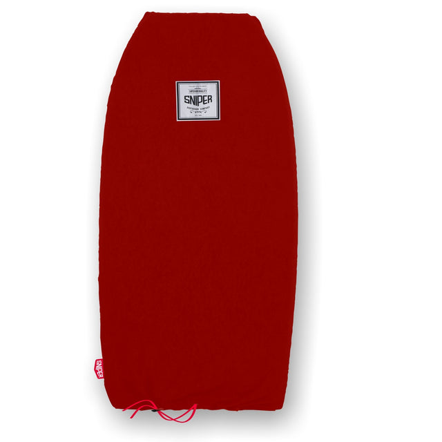 Sniper Bodyboard Boardbag Socke in Rot mit Sniper-Logo, Frontalansicht der Schutzhülle für Bodyboards