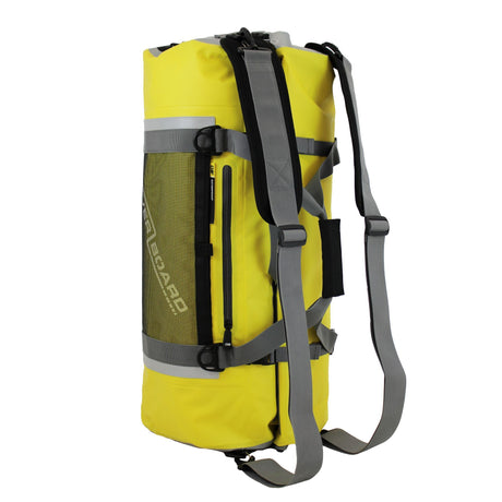 OverBoard Duffel Bag Pro gelb wasserdicht mit Rucksackgurten und Seitentaschen, Seitenansicht