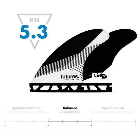 Futures Thruster Fin Set DHD Honeycomb schwarze Surfflossen mit Honeycomb-Material, Größe 5.3, ausgewogenes Design