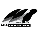 Futures Thruster Fin Set DHD Honeycomb schwarz mit Wabenmuster, drei Flossen von vorne