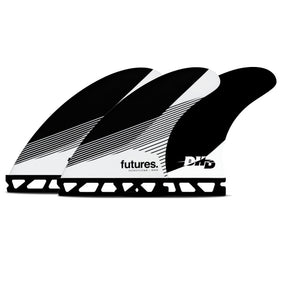Futures Thruster Fin Set DHD Honeycomb schwarz mit Wabenmuster, drei Flossen von vorne