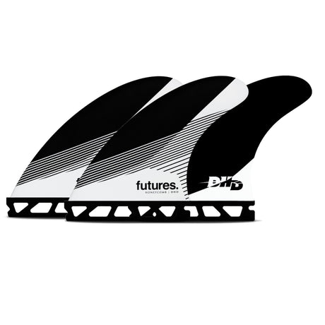 Futures Thruster Fin Set DHD Honeycomb schwarz mit Wabenmuster, drei Flossen von vorne