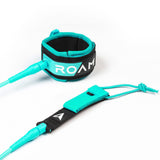 Roam Surfboard Leash Premium in Türkis mit Knöchelmanschette und Verbindungsseil, Draufsicht