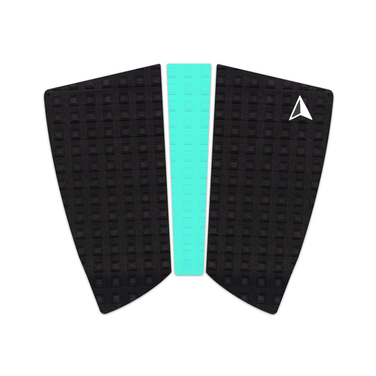 Roam Footpad Deck Grip Traction Pad 2+1 mit schwarzem Noppenbelag und türkiser Mittelstreifen, Draufsicht