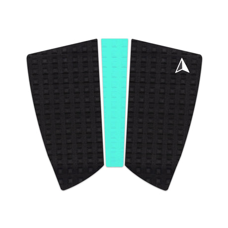 Roam Footpad Deck Grip Traction Pad 2+1 mit schwarzem Noppenbelag und türkiser Mittelstreifen, Draufsicht