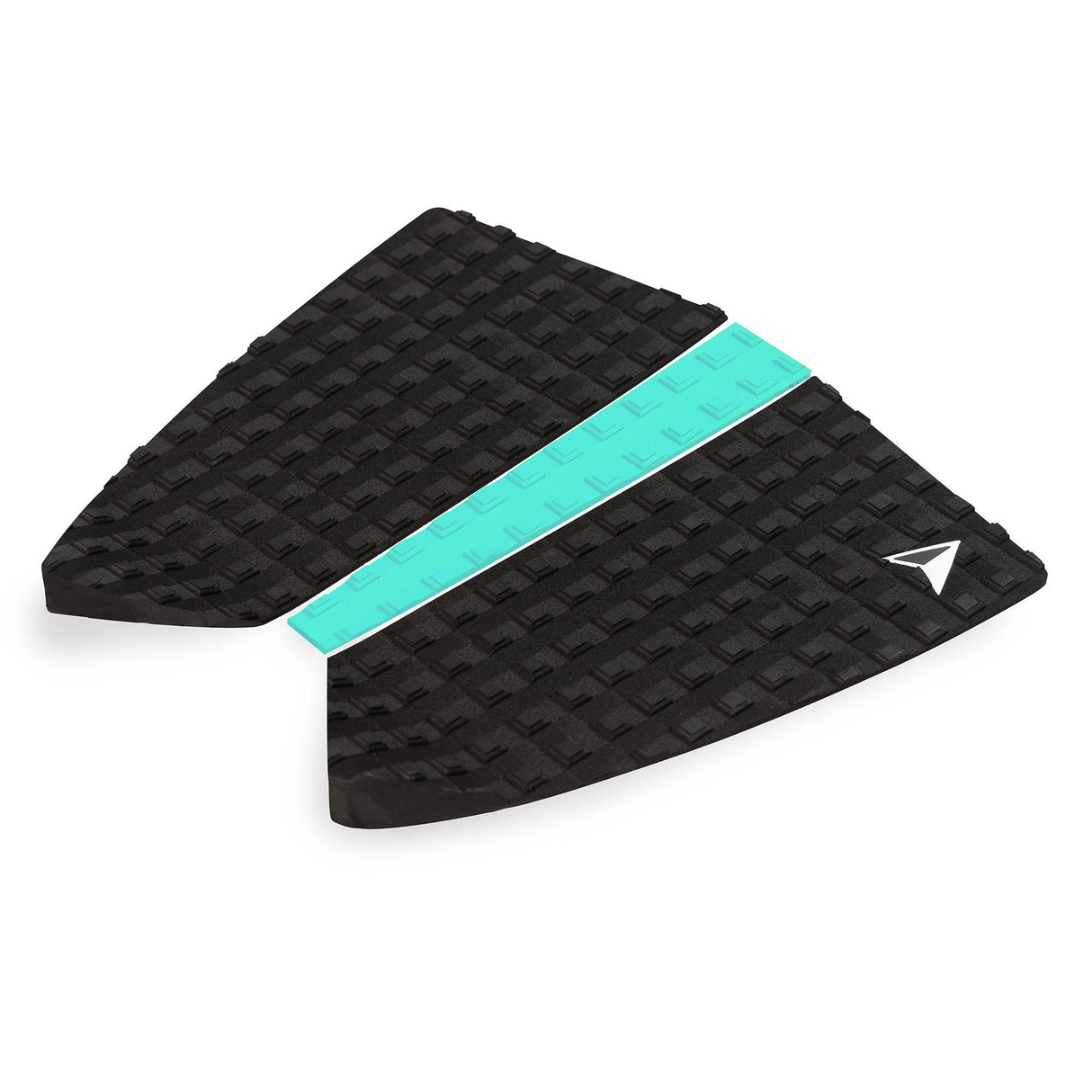 Roam Footpad Deck Grip Traction Pad 2+1 in Schwarz mit Türkis-Streifen, strukturierte Gummioberfläche, Draufsicht