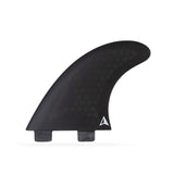 Roam Thruster Fin Set Allround schwarz mit FCS-Box, drei Flossen für Surfboard, seitliche Ansicht