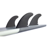 Roam Thruster Fin Set Allround FCS mit drei schwarzen Flossen und grauem Base, Seitenansicht