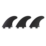Roam Thruster Fin Set Allround schwarz mit FCS-Boxen, drei Flossen in Draufsicht