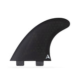 Roam Thruster Fin Set Allround schwarz mit FCS-Boxen, drei Flossen im Seitenprofil