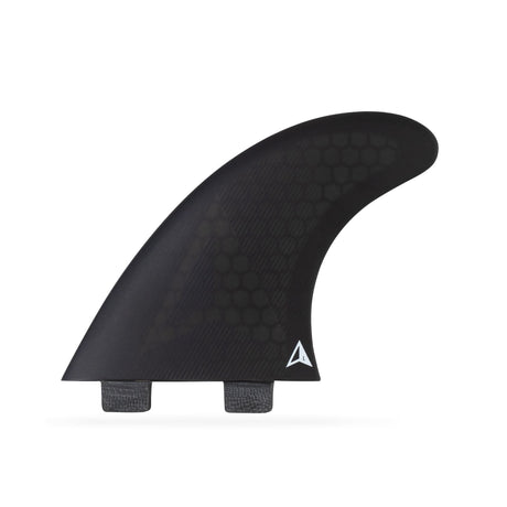 Roam Thruster Fin Set Allround schwarz mit FCS-Boxen, drei Flossen im Seitenprofil