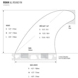 Roam Thruster Fin Set Allround FCS Finnen Technische Zeichnung mit Maßen und Spezifikationen