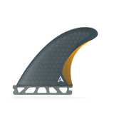 Roam Thruster Fin Set Performer Futures, grau mit orange Streifen, Surfflossen mit Honeycomb-Textur, Seitenansicht