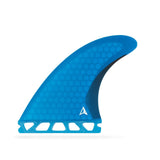 Roam Thruster Fin Set Performer blau mit Futures-Buchse, strukturierte Oberseite, seitliche Ansicht