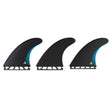 Roam Thruster Fin Set Performer schwarz mit blauer Akzentlinie, Futures-Box-System, drei Flossen Frontansicht