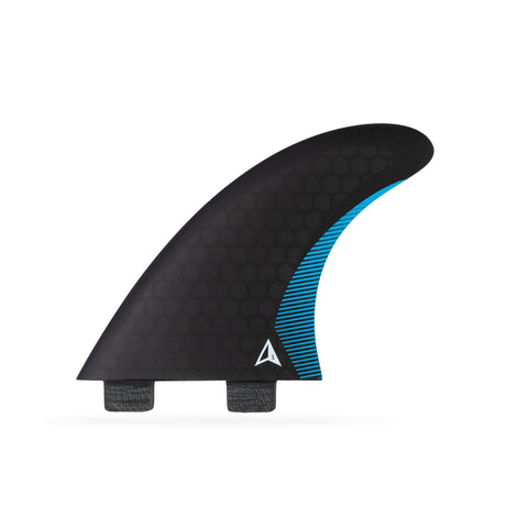 ROAM Thruster Finnensatz Performer two tab, schwarze Flosse mit blauem Einsatz und zwei Tabs, Seitenansicht