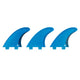 ROAM Thruster Finnensatz Performer two tab, drei blaue Surfflossen mit Two-Tab-Boxen, Frontansicht