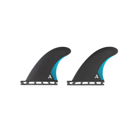 ROAM Quad Rear Finnensatz one tab, zwei schwarze Flossen mit blauem Kern und Einzeltab-Base, Frontansicht