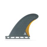 ROAM Quad Rear Finnensatz one tab, grau mit gelben Streifen, Single Tab Finne für Surfboards, Seitenansicht