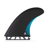 ROAM Twin Finnensatz one tab, schwarze Surffinne mit blauem Streifen, Seitenansicht