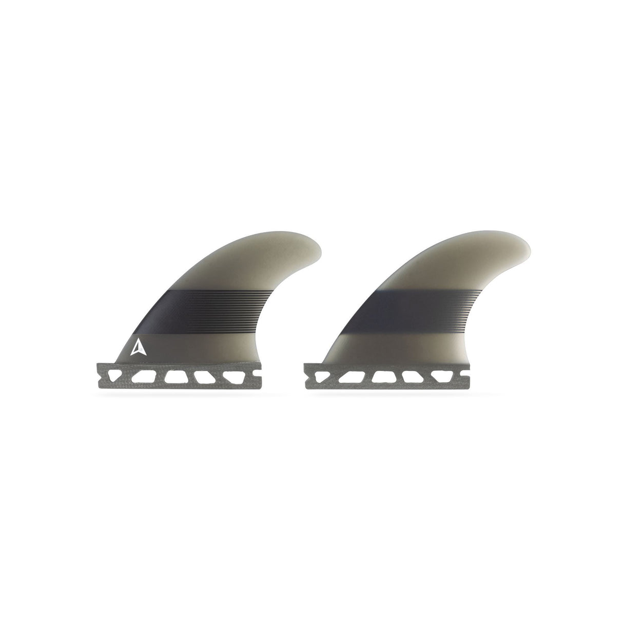 ROAM Sidebite Finnensatz one tab, zwei schwarze Surfflossen mit Single Tab Box, Frontalansicht