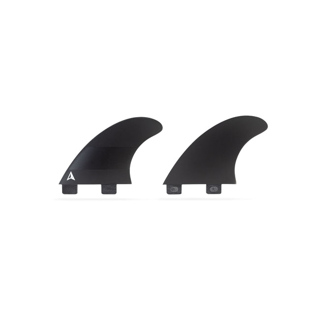 ROAM Sidebite Finnensatz two tab, schwarze Surfflossen mit zwei Tabs, Frontalansicht