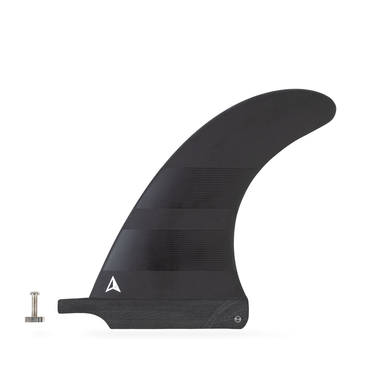 ROAM Surfboard Single Finne US Box, schwarze Kunststoffflosse mit Befestigungsschraube, Seitenansicht