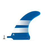 ROAM Surfboard Single Finne US Box, blau-weiße Flosse mit Streifen, Seitenansicht