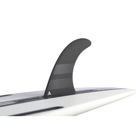 ROAM Surfboard mit schwarzer Single Finne, US Box System, Seitenansicht auf weißem Hintergrund