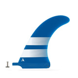 ROAM Surfboard Single Finne US Box, blau weiß gestreift, Kunststoff, Seitenansicht mit Größenvergleich
