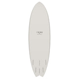 Torq TET MOD Fun & Fish Surfboard in Weiß, Draufsicht auf das vollständige Board mit abgerundetem Nose und Fish-Tail Design