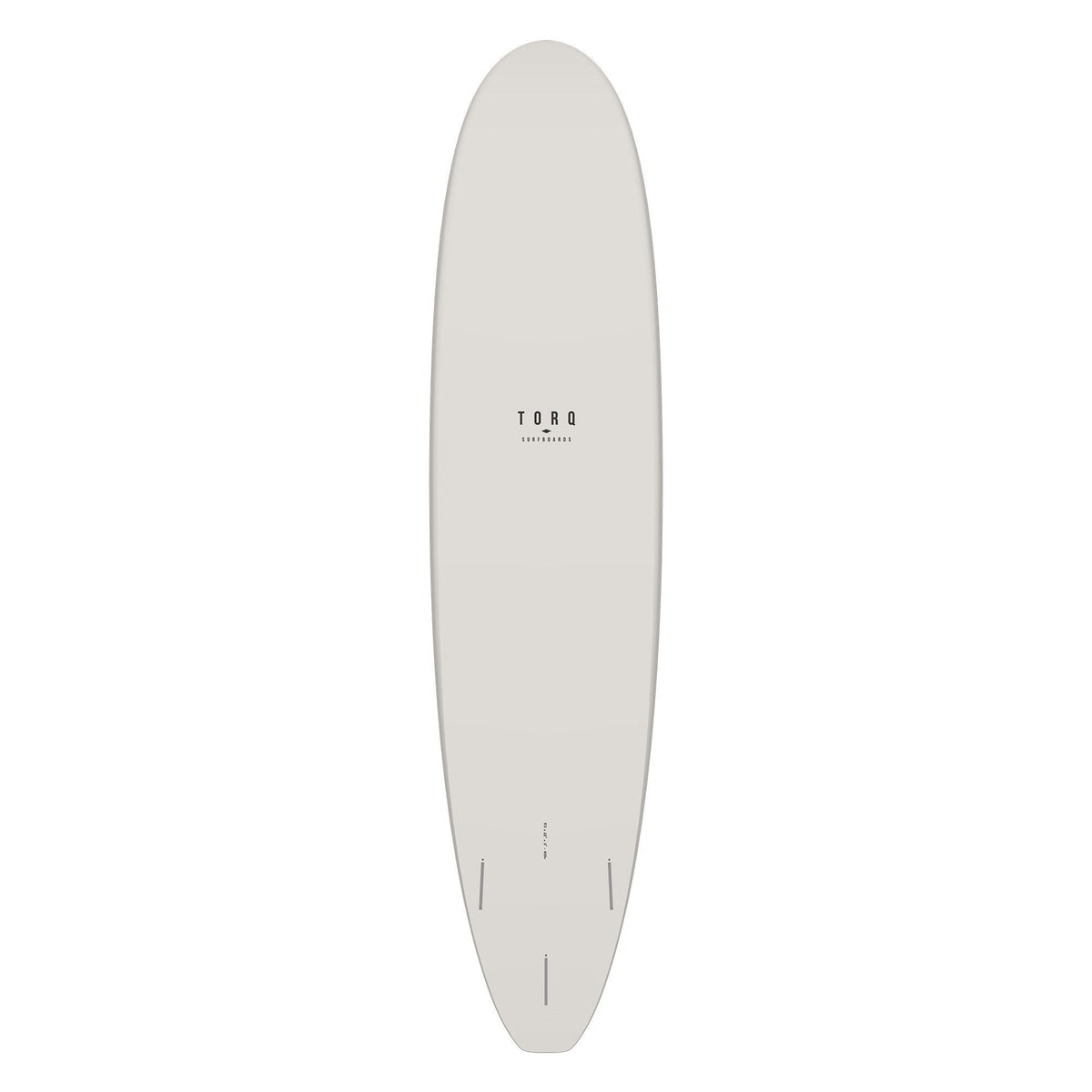 Torq TET Longboard in Weiß, Draufsicht, ovales Design mit Fin-Slots, Surfboard aus Kunststoff
