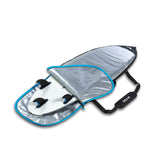 ROAM Surfboard Daylight Short PLUS Transporttasche mit blauem Rand und schwarzem Tragegriff, Draufsicht