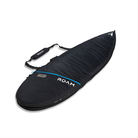 ROAM Surfboard Tech Bag Short PLUS, schwarz mit blauem Streifen, Neopren-Schutztasche mit Schultergurt, Frontansicht