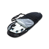 ROAM Surfboard Tech Bag Fish PLUS schwarz, geöffnet mit Surfboard, Seitenperspektive