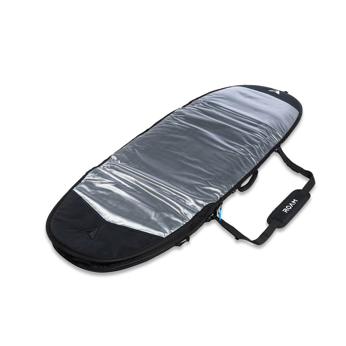 ROAM Surfboard Tech Bag Fish PLUS Schwarz Silber Transporttasche mit Tragegriffen Frontansicht