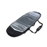 ROAM Surfboard Tech Bag Fish PLUS, schwarze Schutztasche mit silbernem Thermofutter und Tragegriff, Seitenansicht