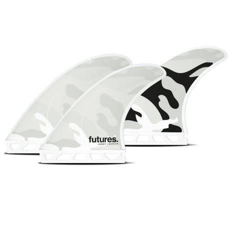 Futures Thruster Fin Set Jordy Smith Honeycomb, weiß-schwarz, drei Flossen mit Honeycomb-Struktur, Frontansicht